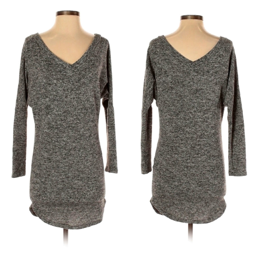 Marled Gray V Neck Sweater, Size Small